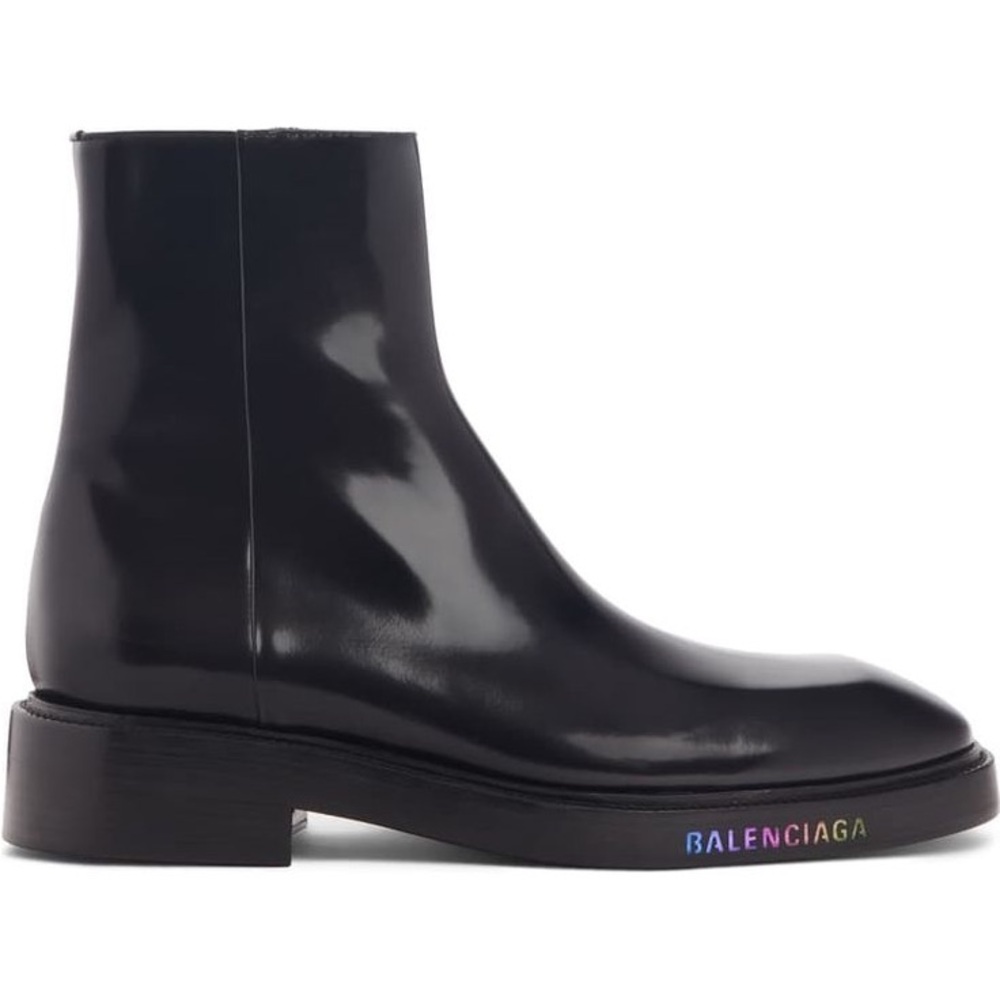 Balenciaga Glossy Black Boots with Multicolor Logo